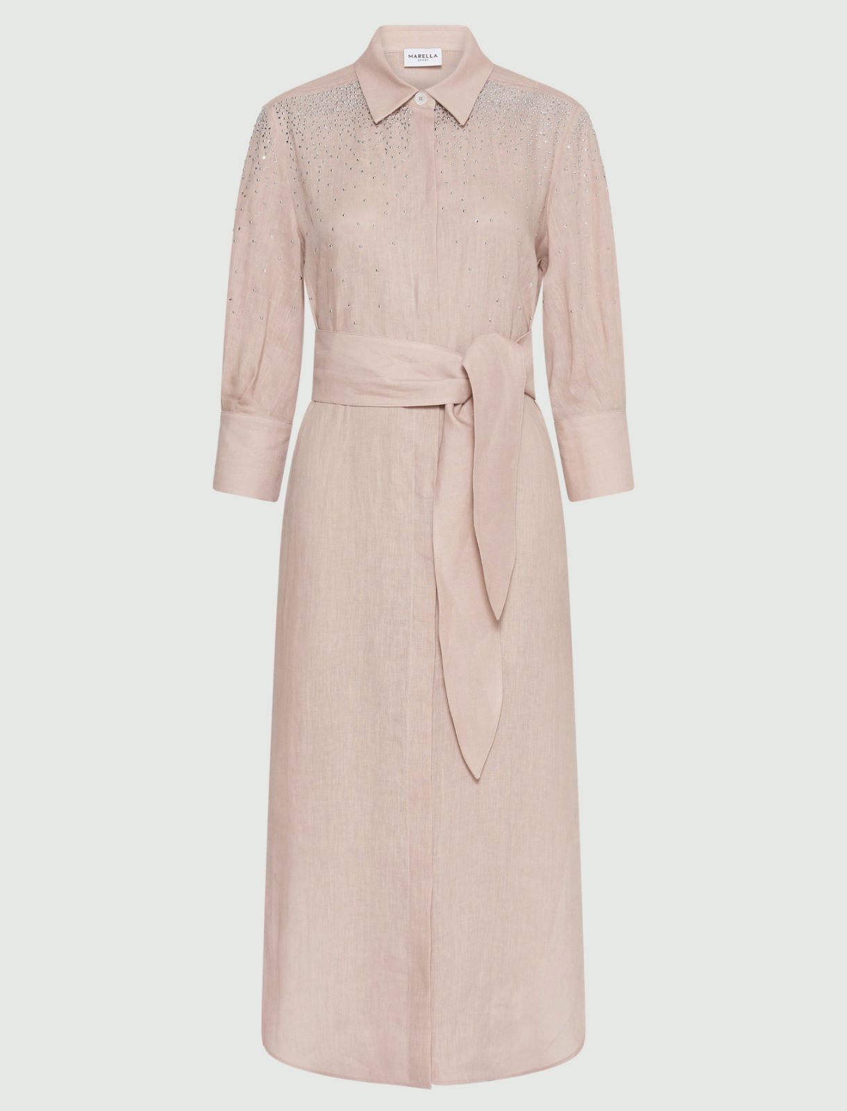 Rhinestone-adorned linen shirt dress - POWDER - Marella