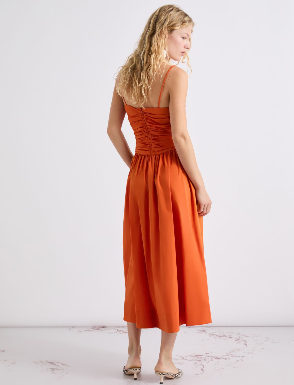 Popeline-Kleid mit Fit-and-Flare-Passform - ORANGE - Marella - 3