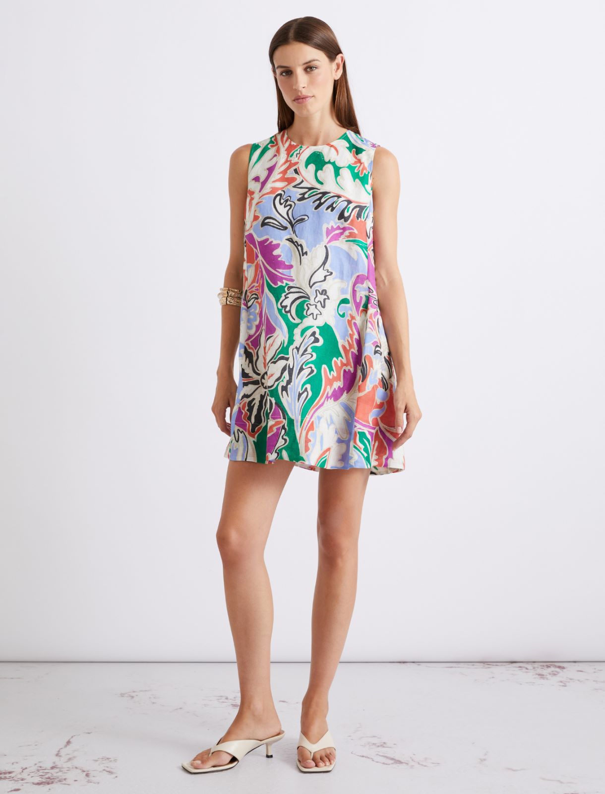 Robe sans manches en lin imprimé - ORANGE - Marella - 2