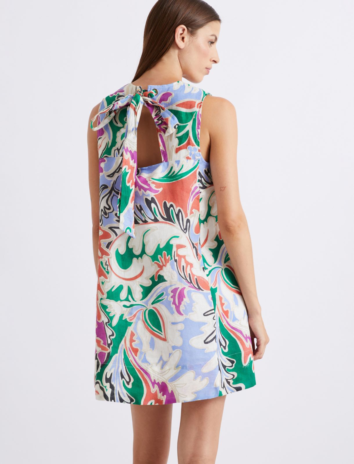 Robe sans manches en lin imprimé - ORANGE - Marella - 3