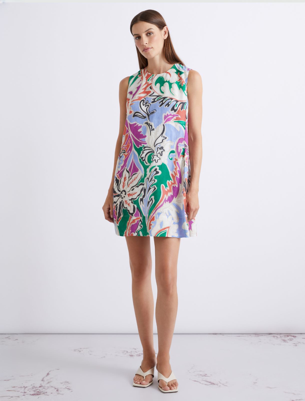 Robe sans manches en lin imprimé - ORANGE - Marella - 4