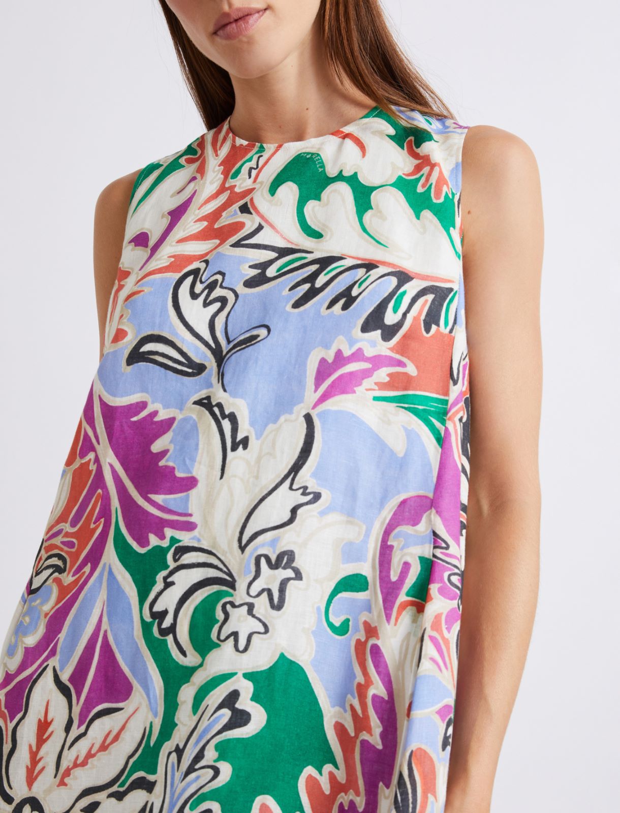 Robe sans manches en lin imprimé - ORANGE - Marella - 5