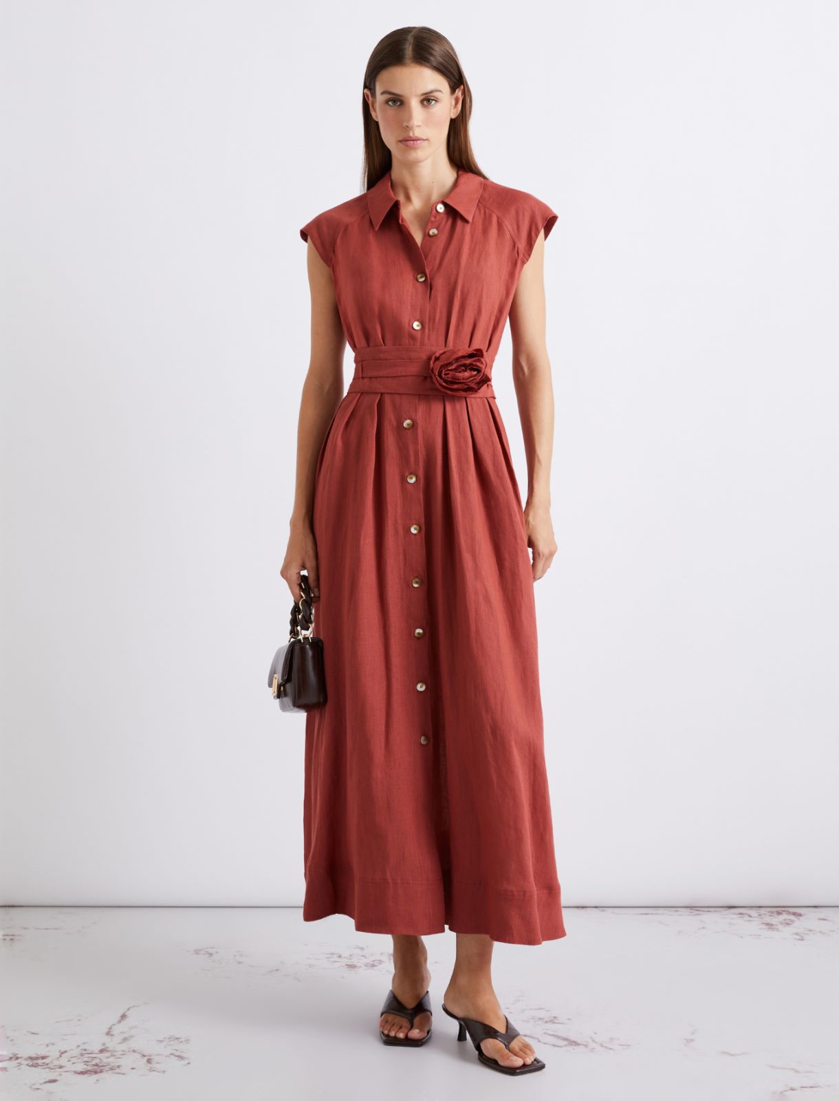 Szmizjerka z czystego lnu - CEGLASTOCZERWONY - Marella - 2