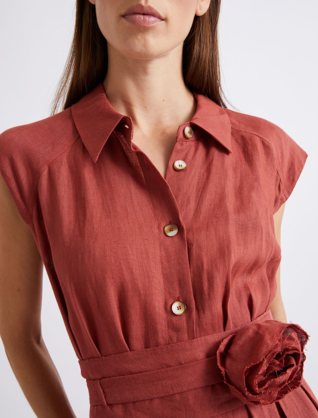 Szmizjerka z czystego lnu - CEGLASTOCZERWONY - Marella - 5