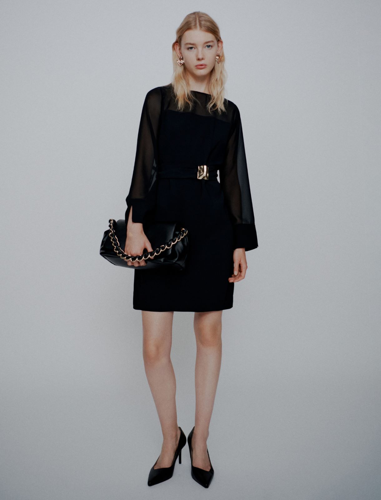 Abito con cintura in envers satin e georgette - Nero - Marella - 2