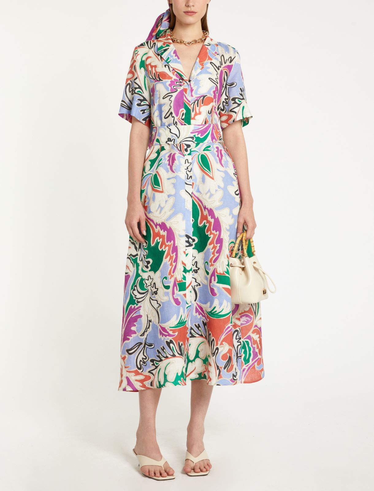 Printed linen shirt dress - ORANGE - Marella