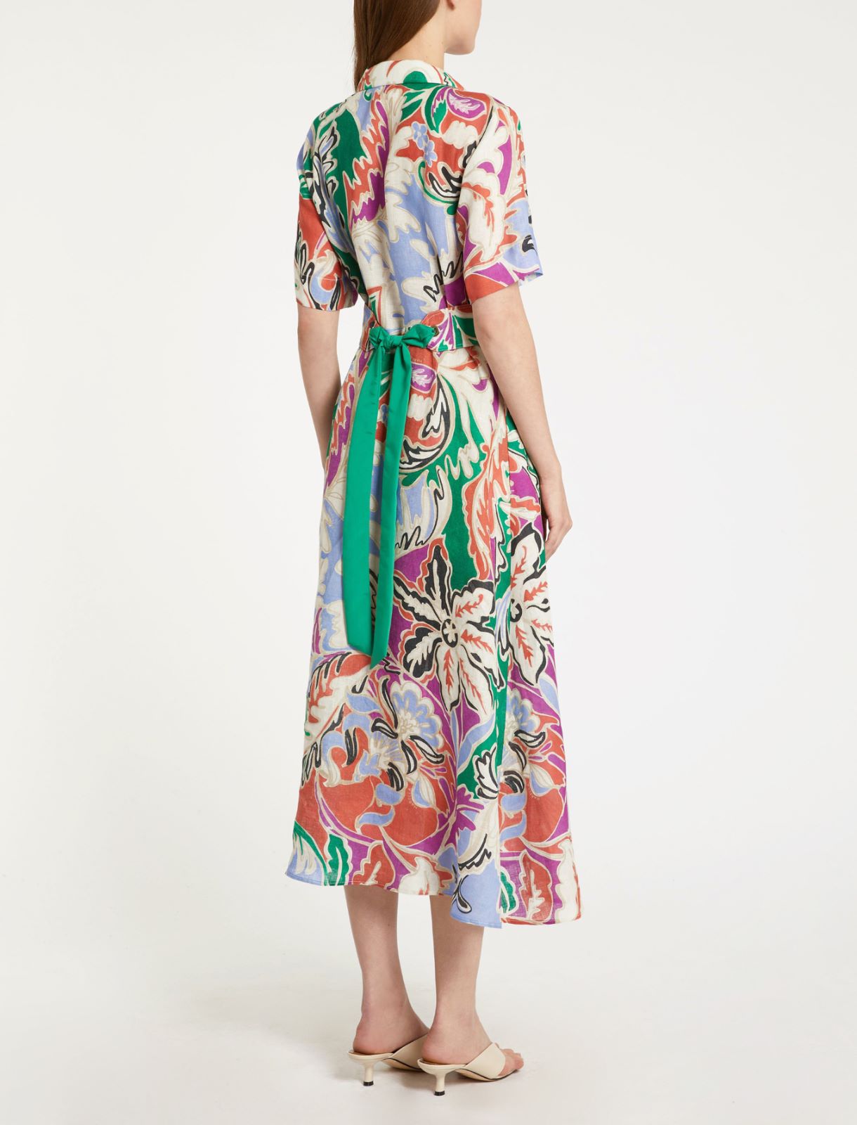 Printed linen shirt dress - ORANGE - Marella - 2