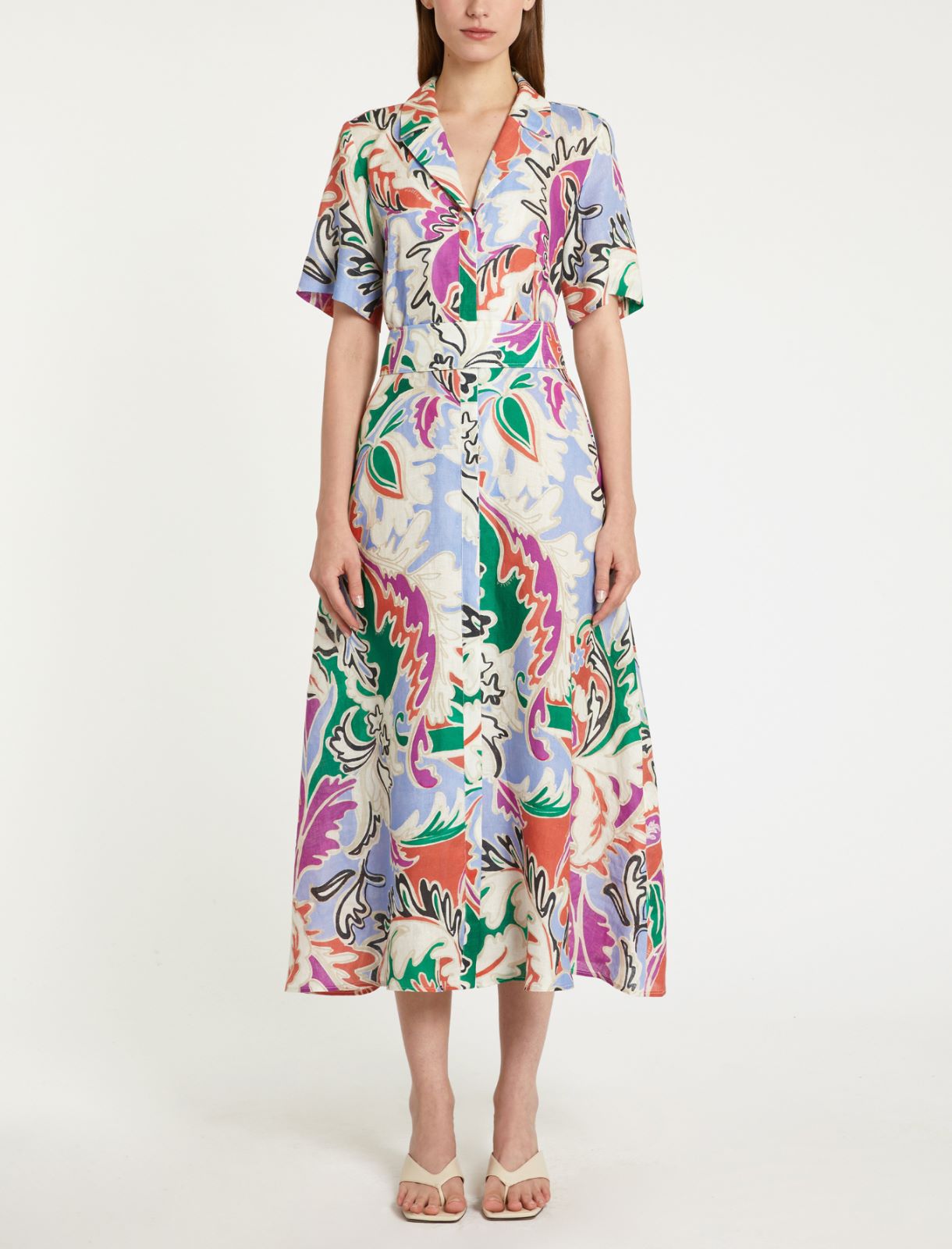 Printed linen shirt dress - ORANGE - Marella - 3