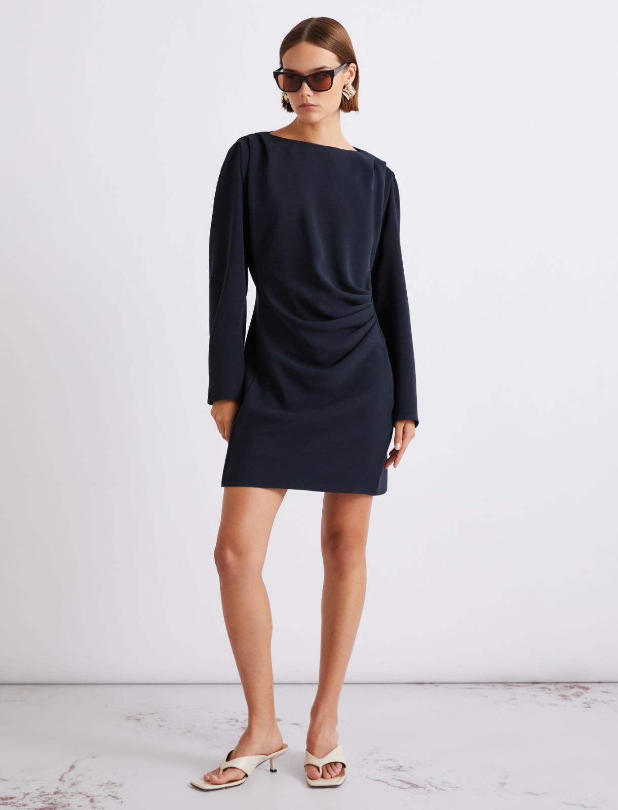 Robe froncée en cady - BLEU - Marella - 2