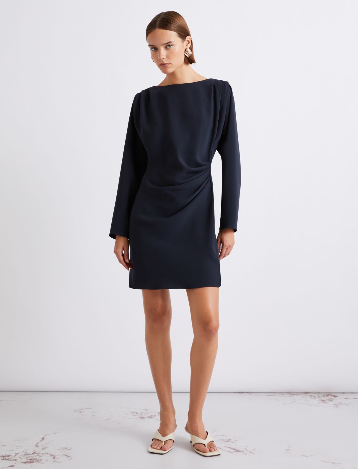 Robe froncée en cady - BLEU - Marella - 4