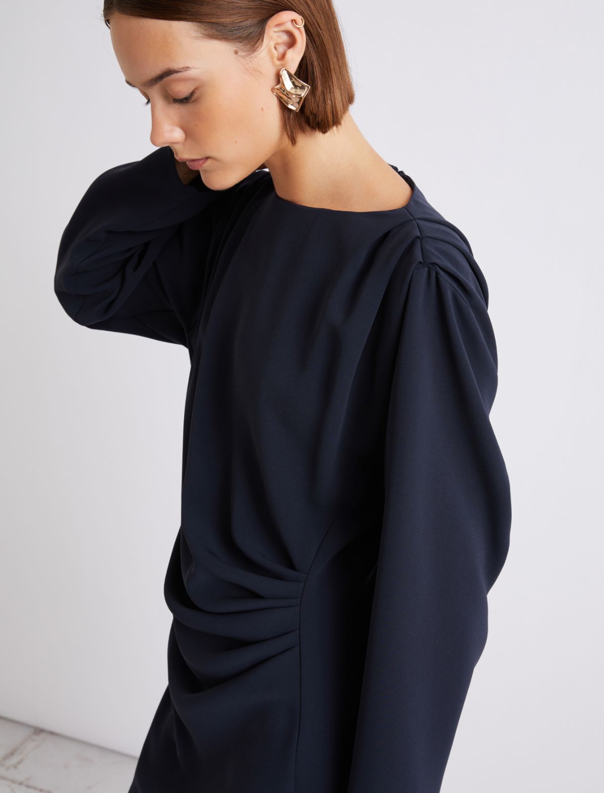 Robe froncée en cady - BLEU - Marella - 5