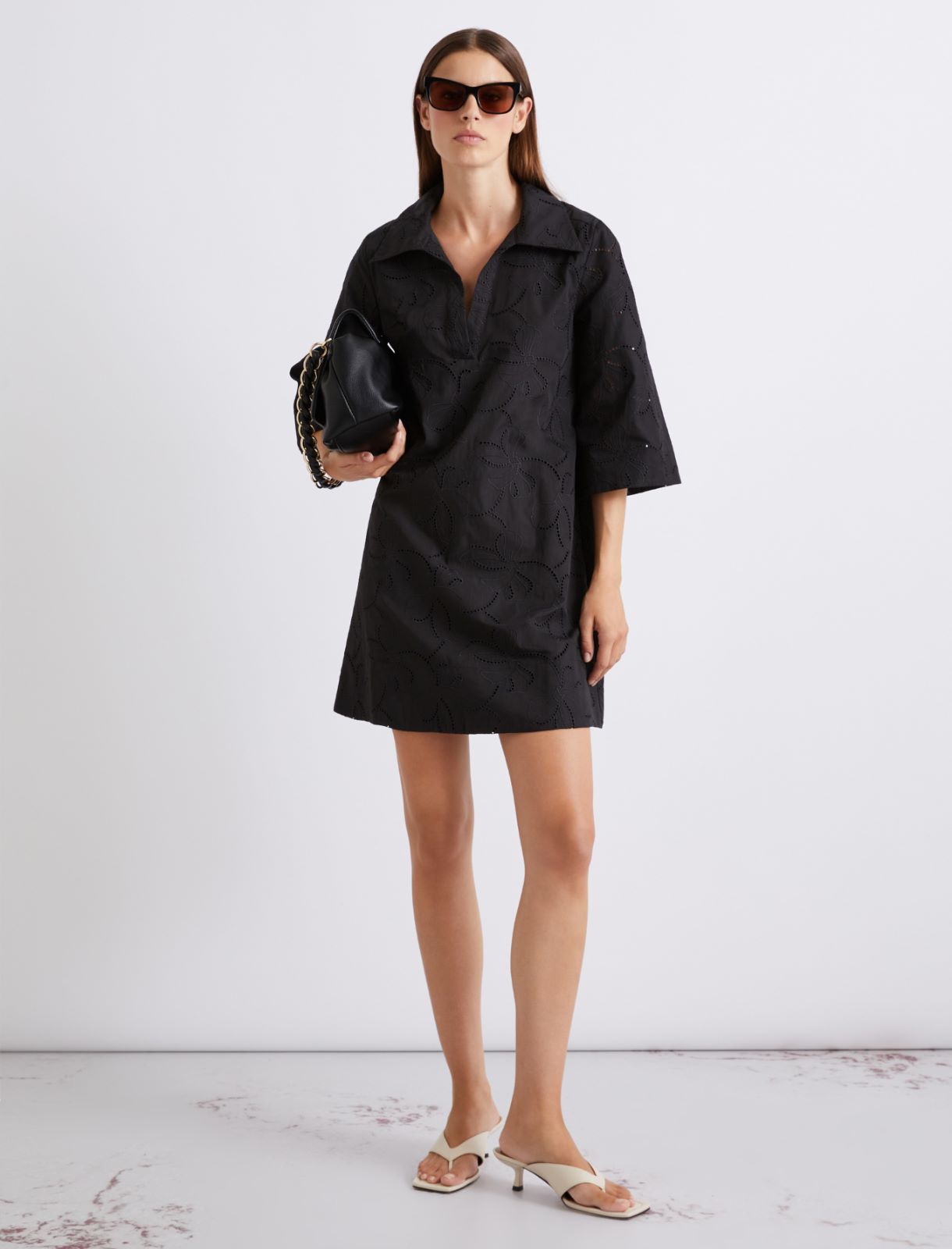 Broderie anglaise poplin dress - BLACK - Marella - 2