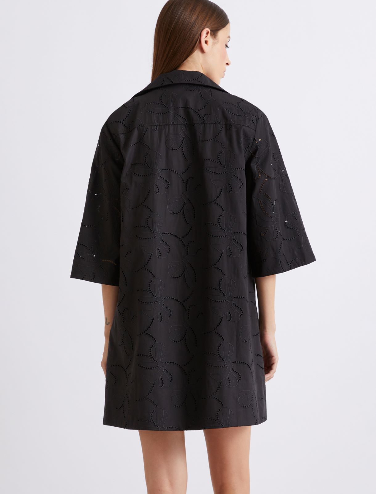 Broderie anglaise poplin dress - BLACK - Marella - 3