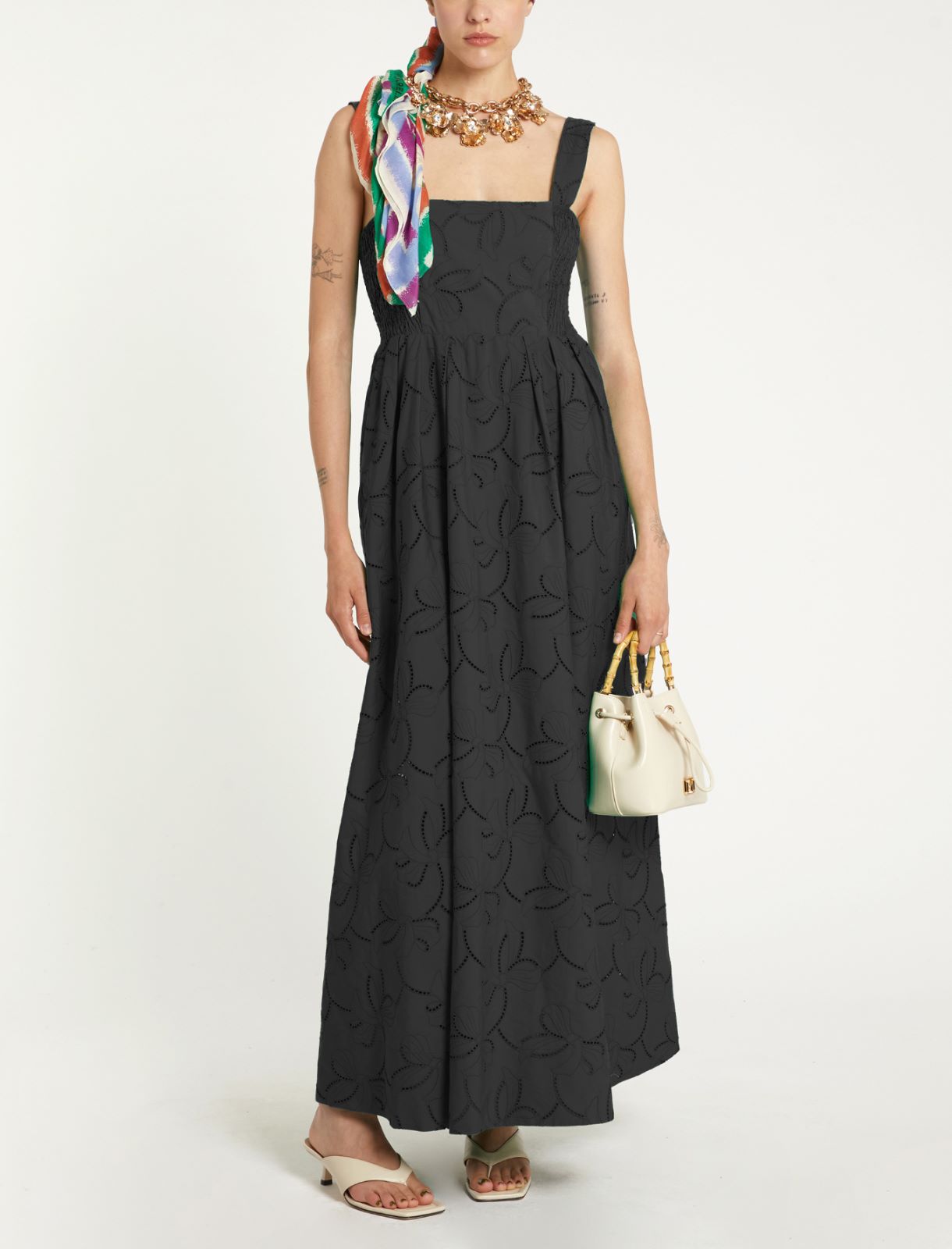 Fit-and-flare cut dress in poplin with broderie anglaise - BLACK - Marella