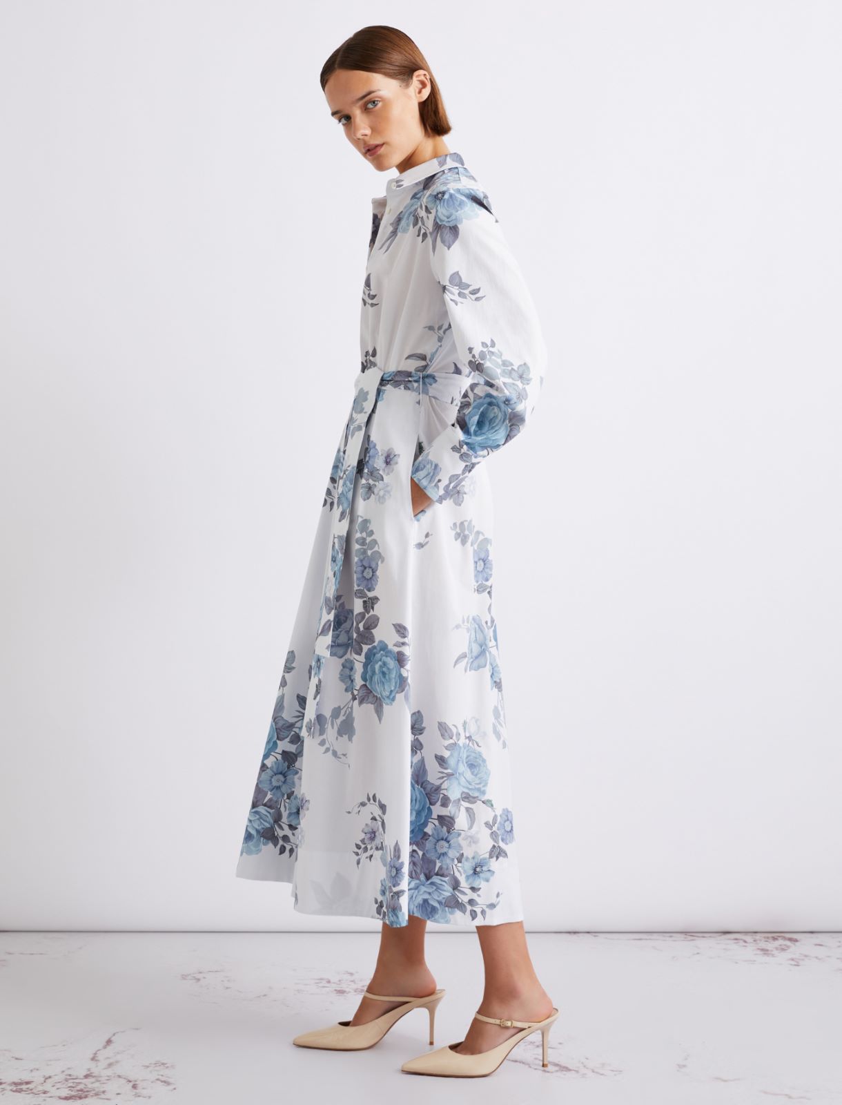 Chemise en popeline de coton stretch - AZURE - Marella - 4