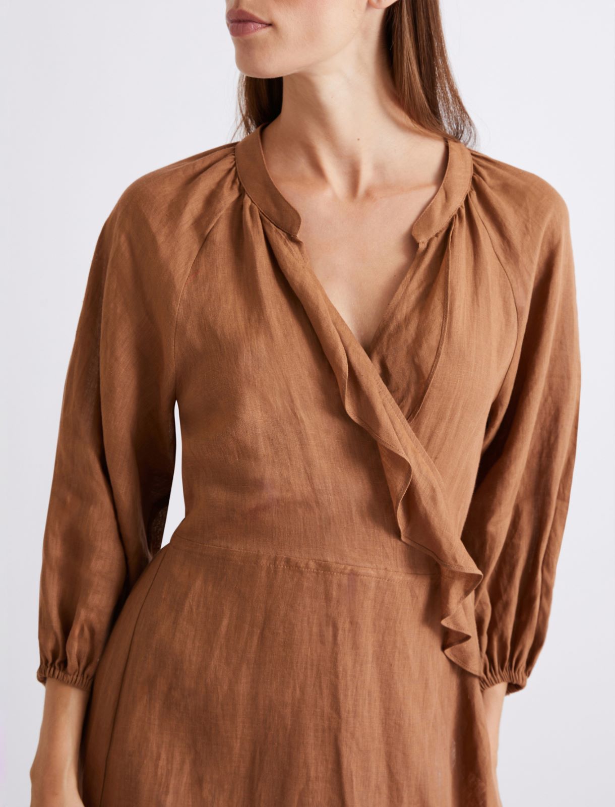 Wickelleid aus Leinen in Midilänge - TABAK - Marella - 5