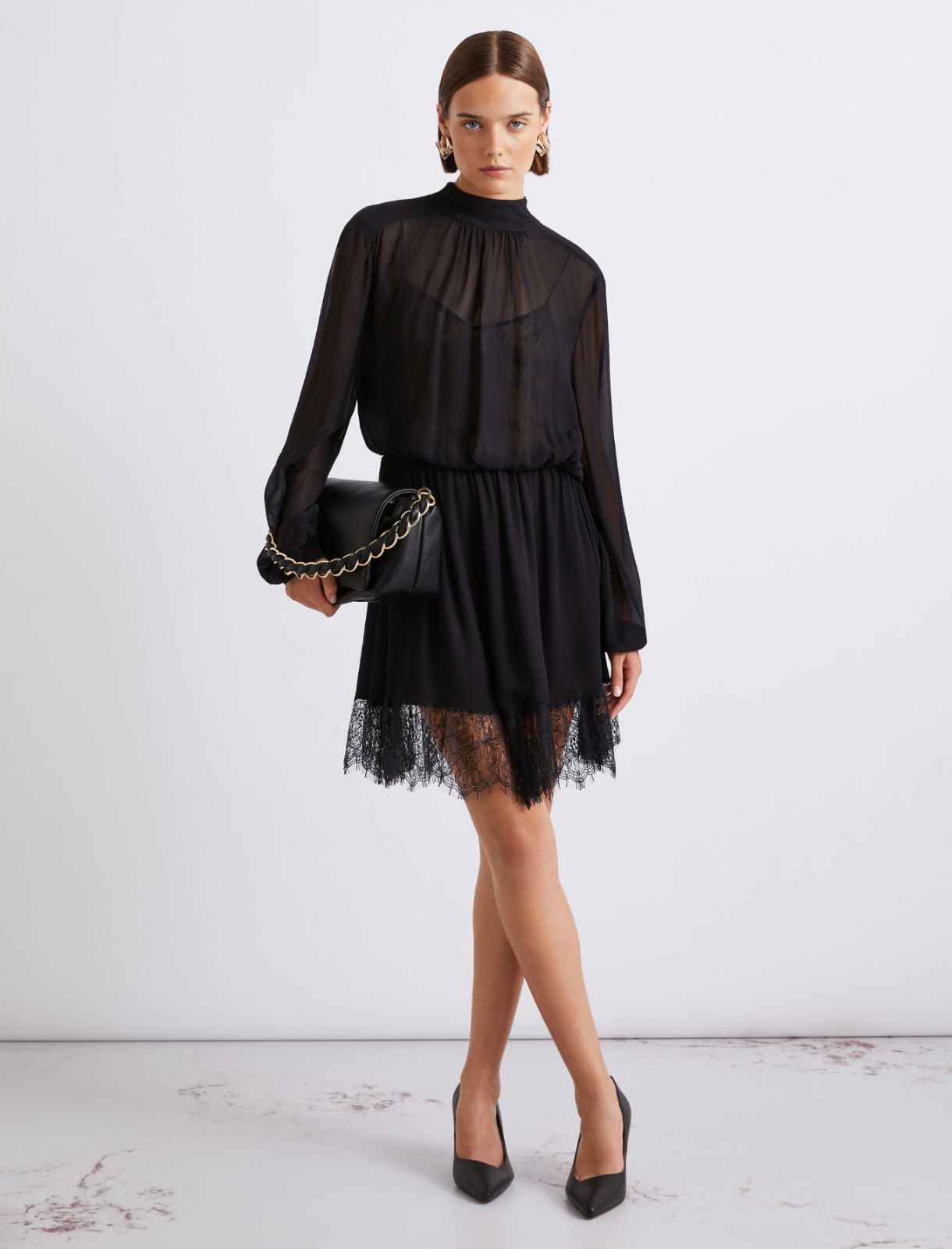 Georgette and lace dress - BLACK - Marella - 2