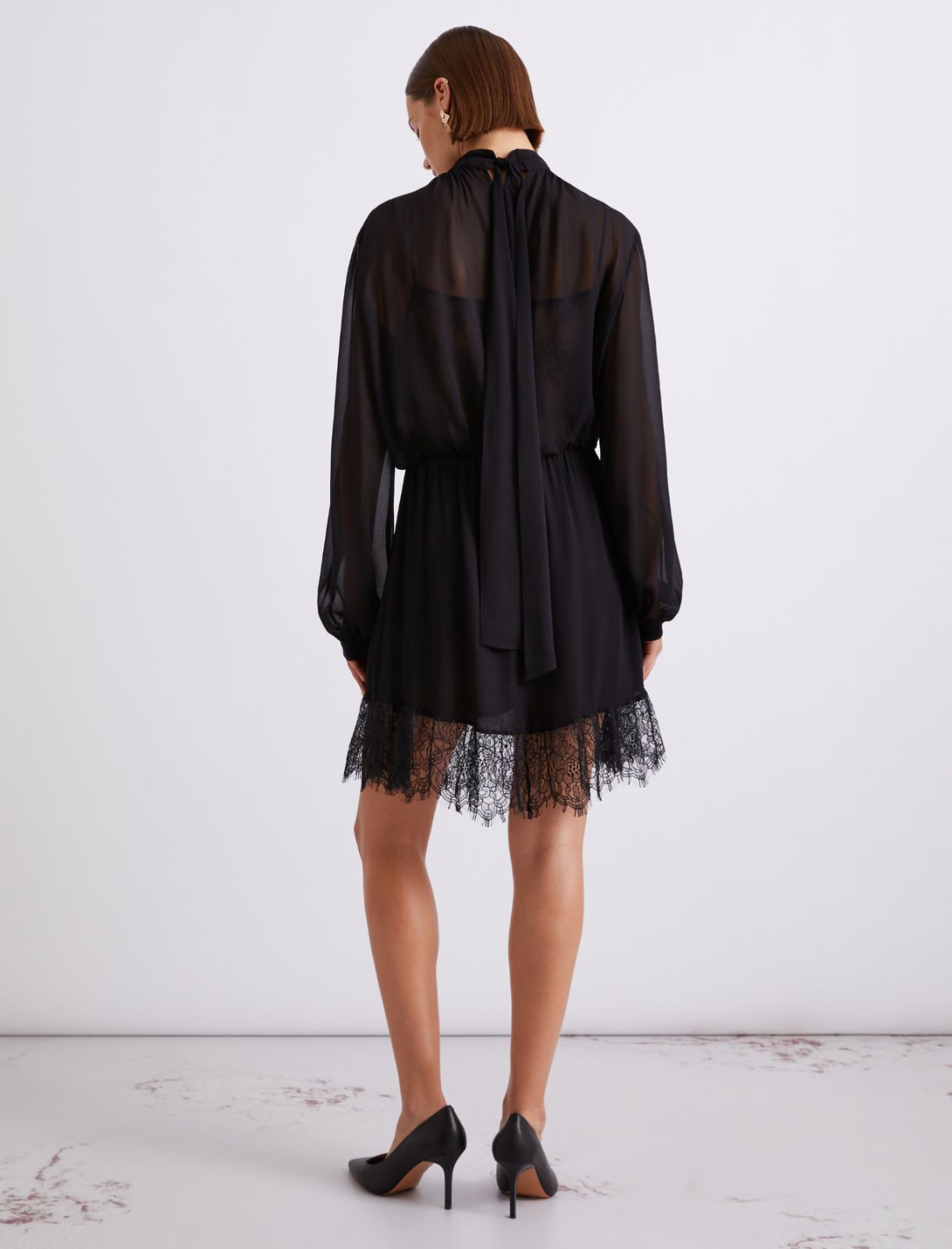 Georgette and lace dress - BLACK - Marella - 3