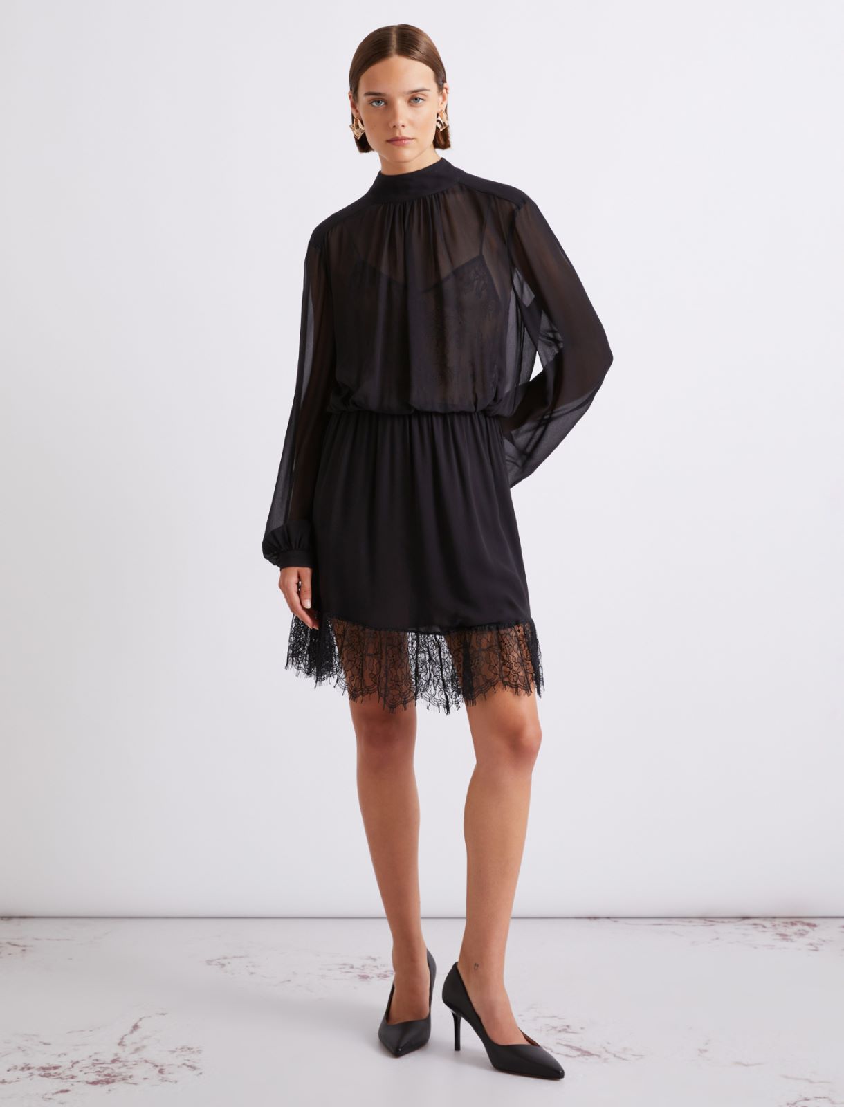Georgette and lace dress - BLACK - Marella - 4