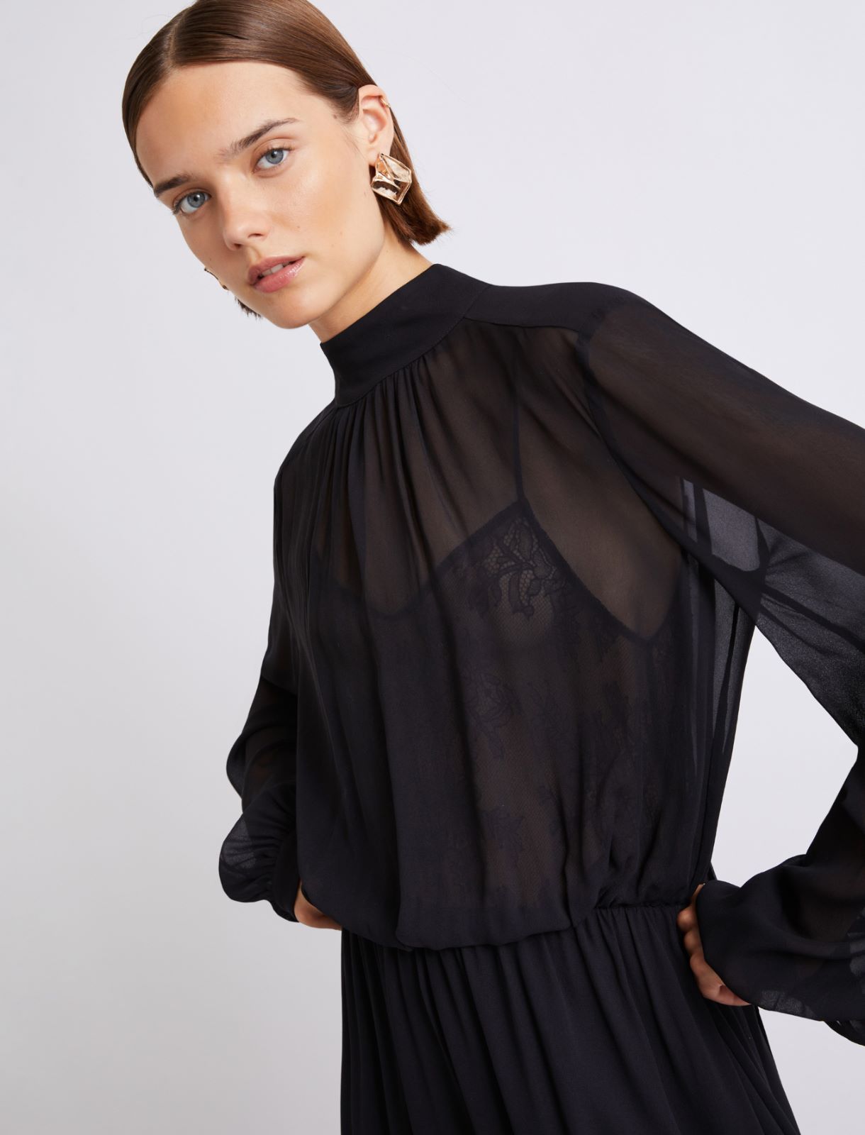 Georgette and lace dress - BLACK - Marella - 5