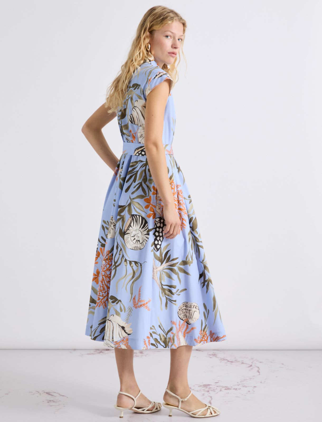 Hemdblusenkleid aus bedrucktem Baumwoll-Stretch - AZURBLAU - Marella - 3