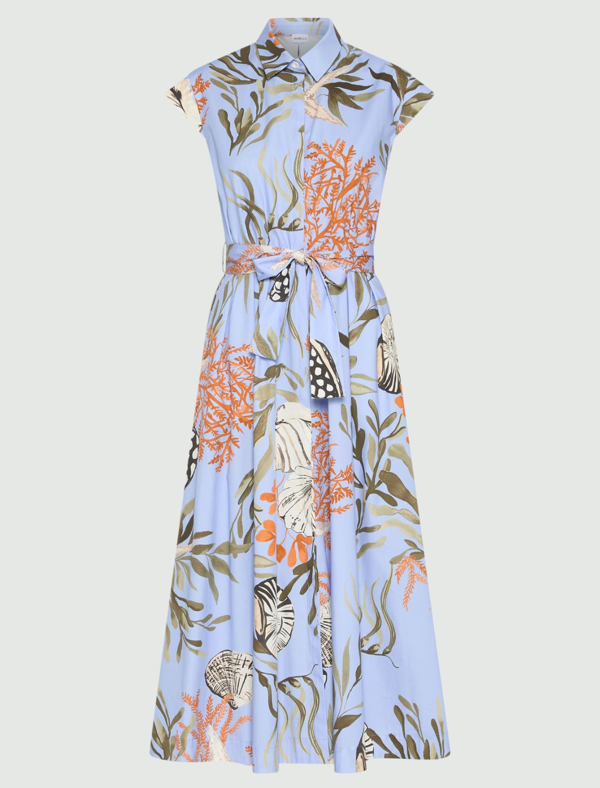 Hemdblusenkleid aus bedrucktem Baumwoll-Stretch - AZURBLAU - Marella