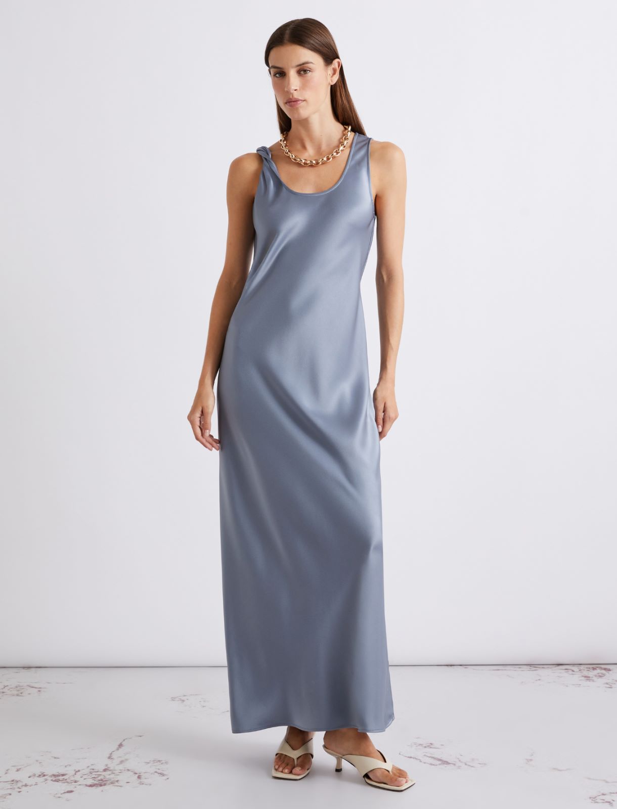 Kleid mit Trägern aus Satin - AZURBLAU - Marella - 2