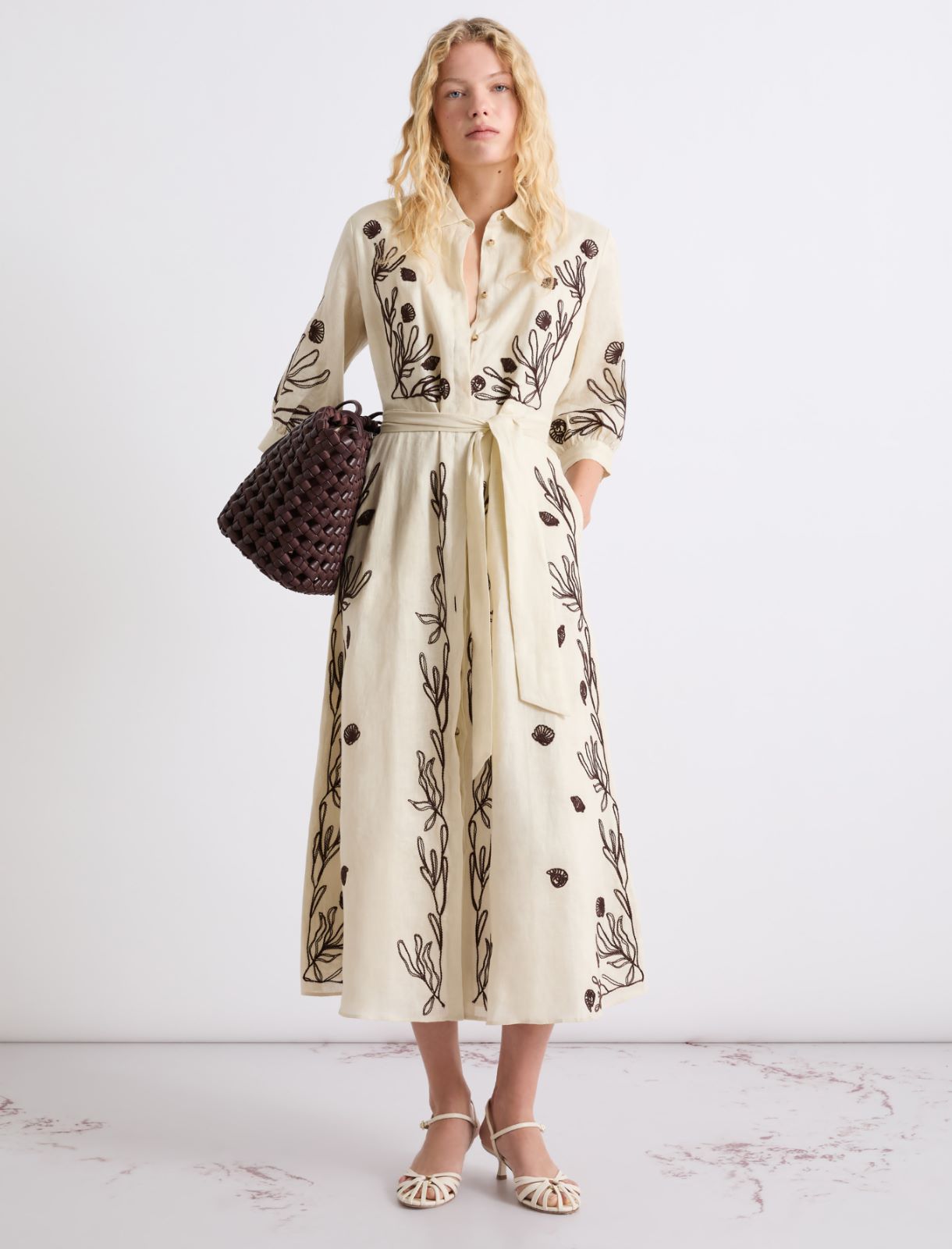 Kleid aus Leinen mit Stickerei - SAHNE - Marella - 2