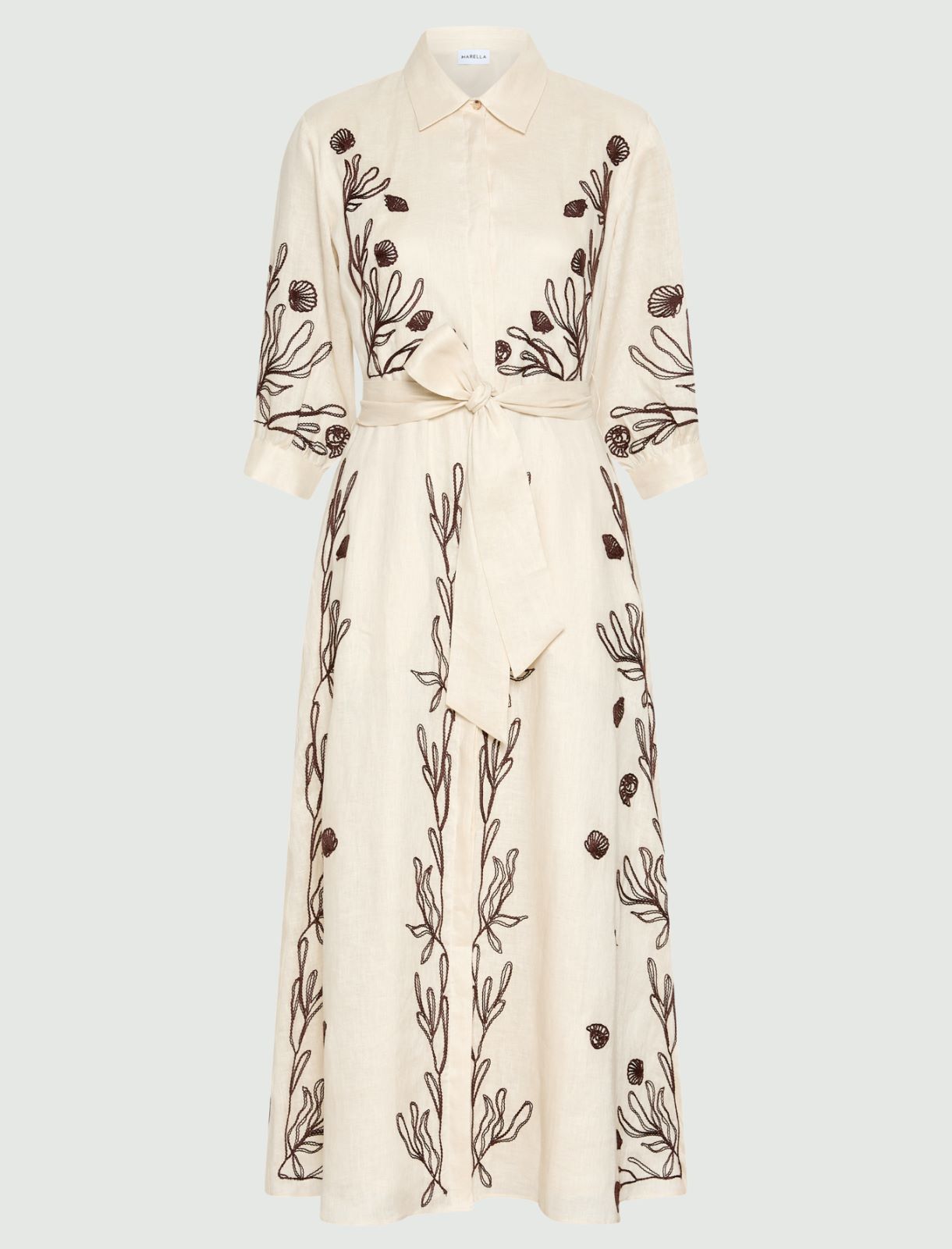 Kleid aus Leinen mit Stickerei - SAHNE - Marella