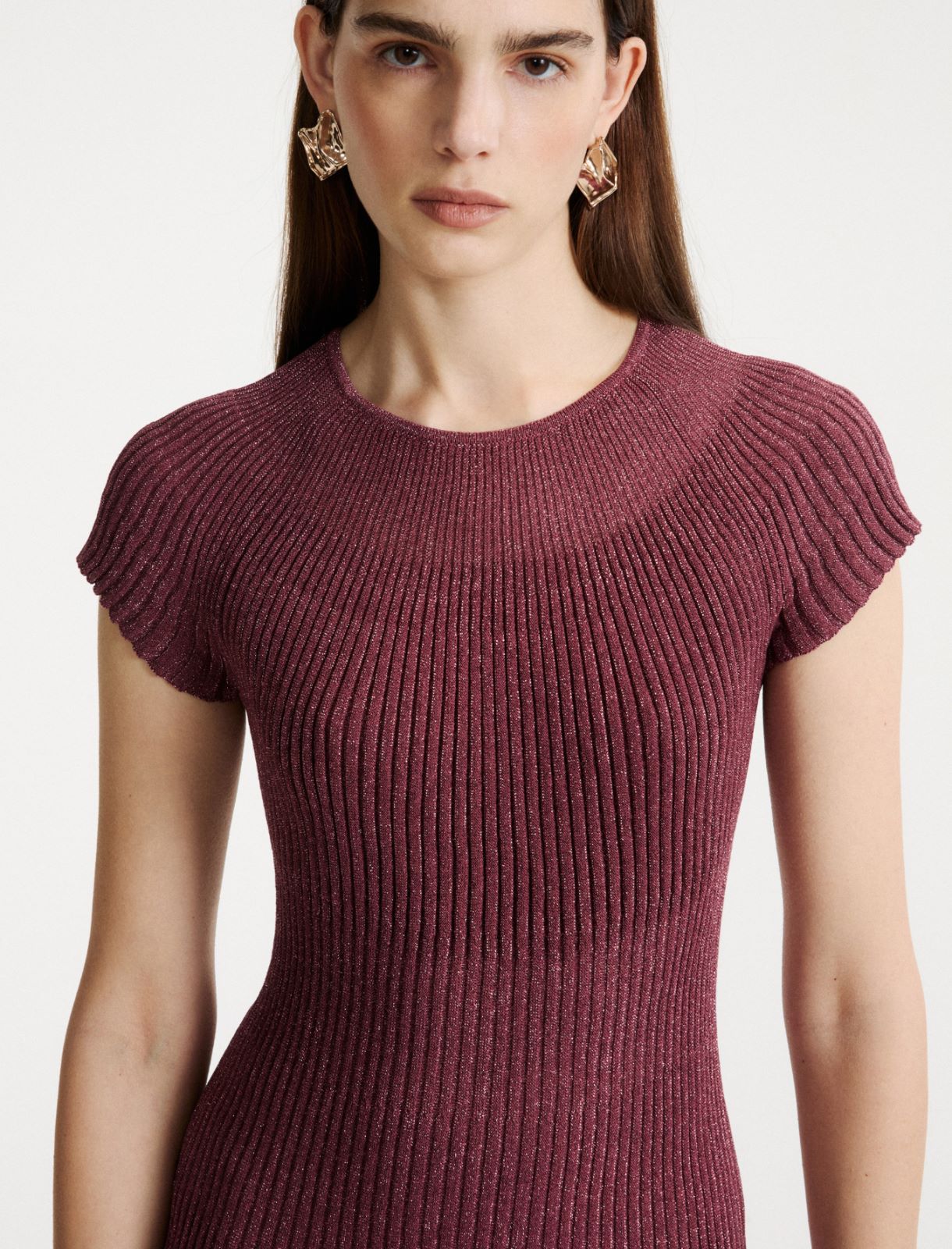 Sukienka z dzianiny z lureksem - HORTENSJOWY - Marella - 5