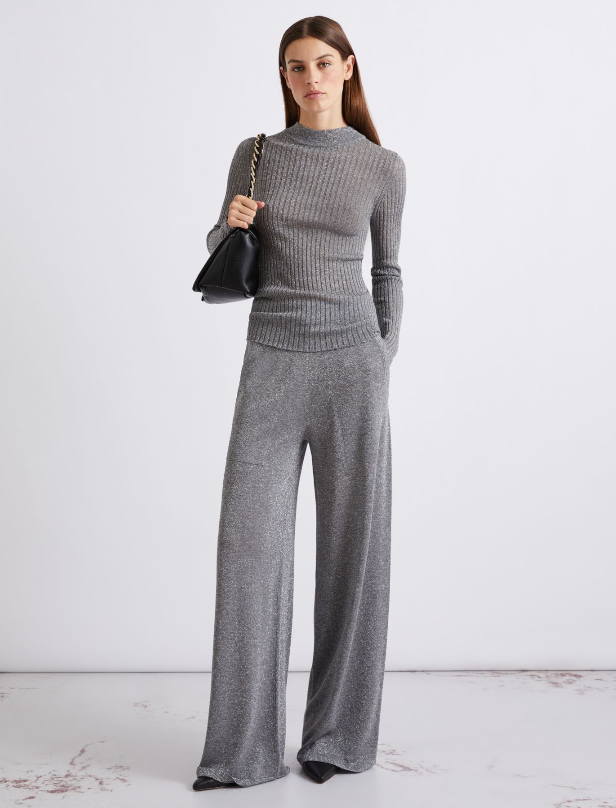 Lurex-embellished wide-fit knitted trousers - GREY - Marella - 2