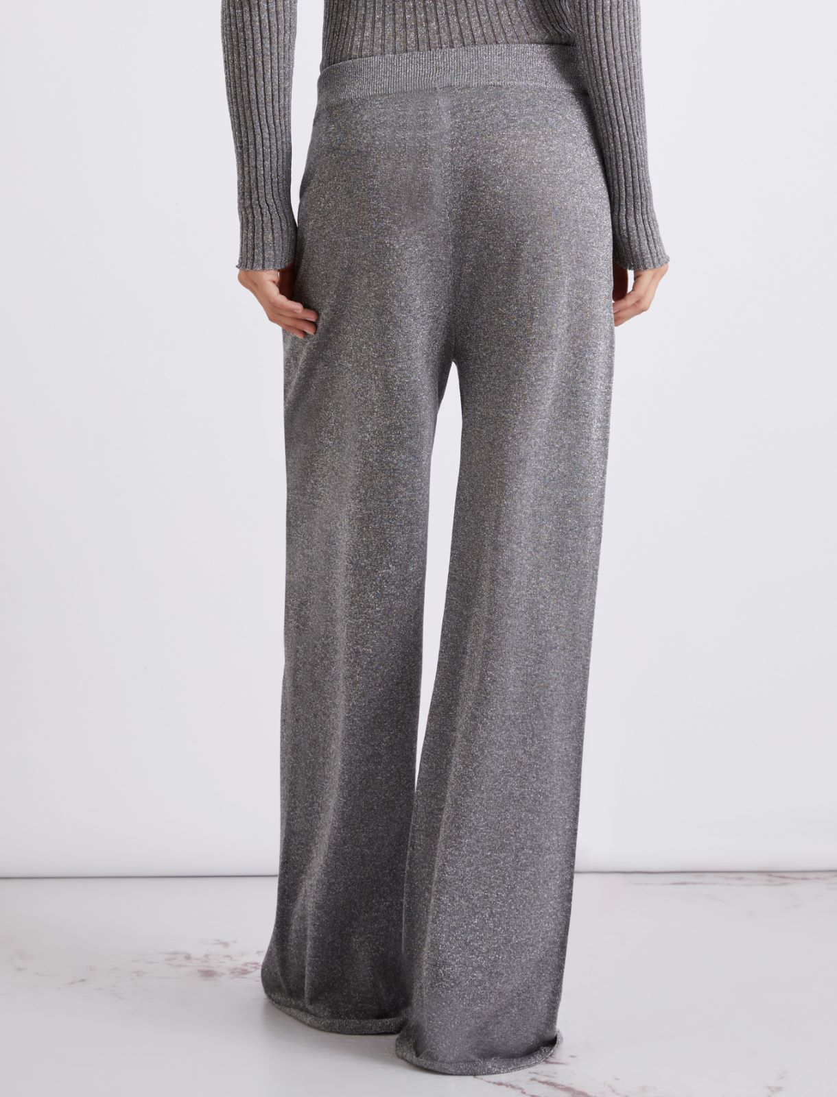 Lurex-embellished wide-fit knitted trousers - GREY - Marella - 3