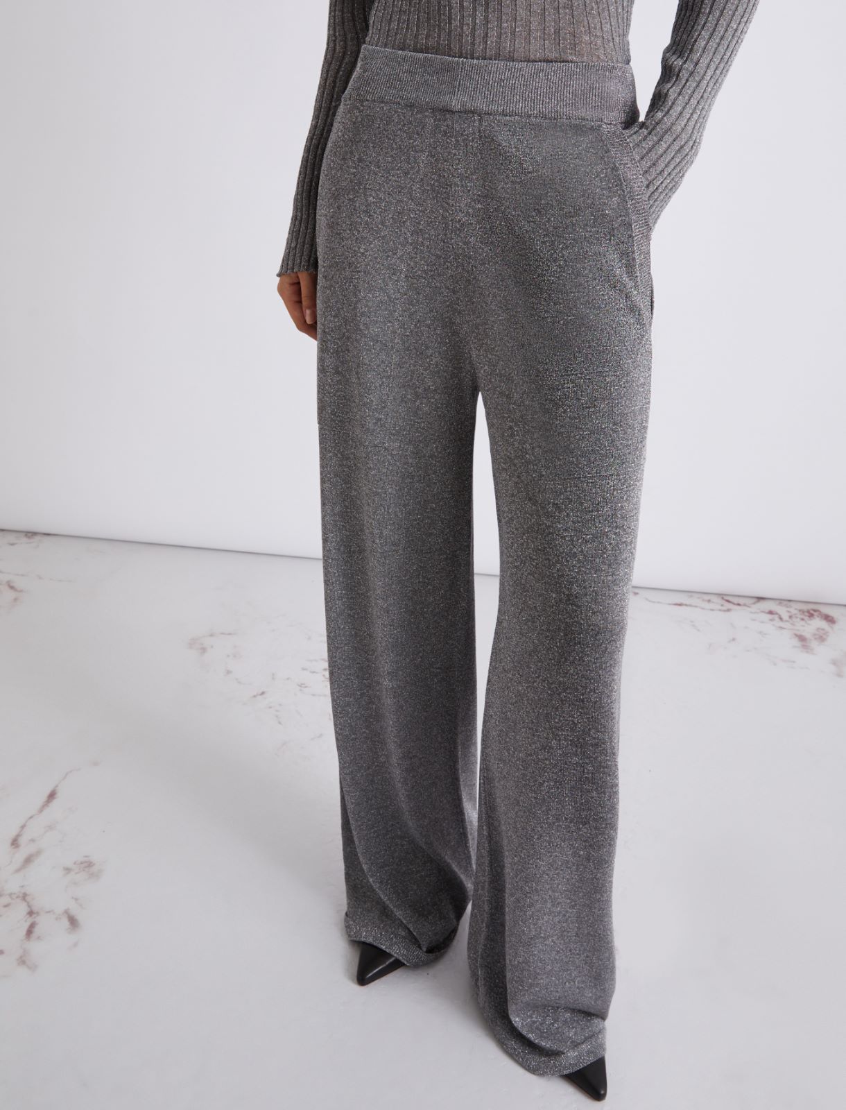 Lurex-embellished wide-fit knitted trousers - GREY - Marella - 5