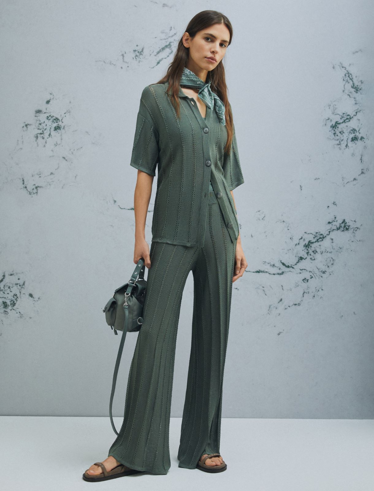 Short-sleeved viscose cardigan - GREEN - Marella - 2