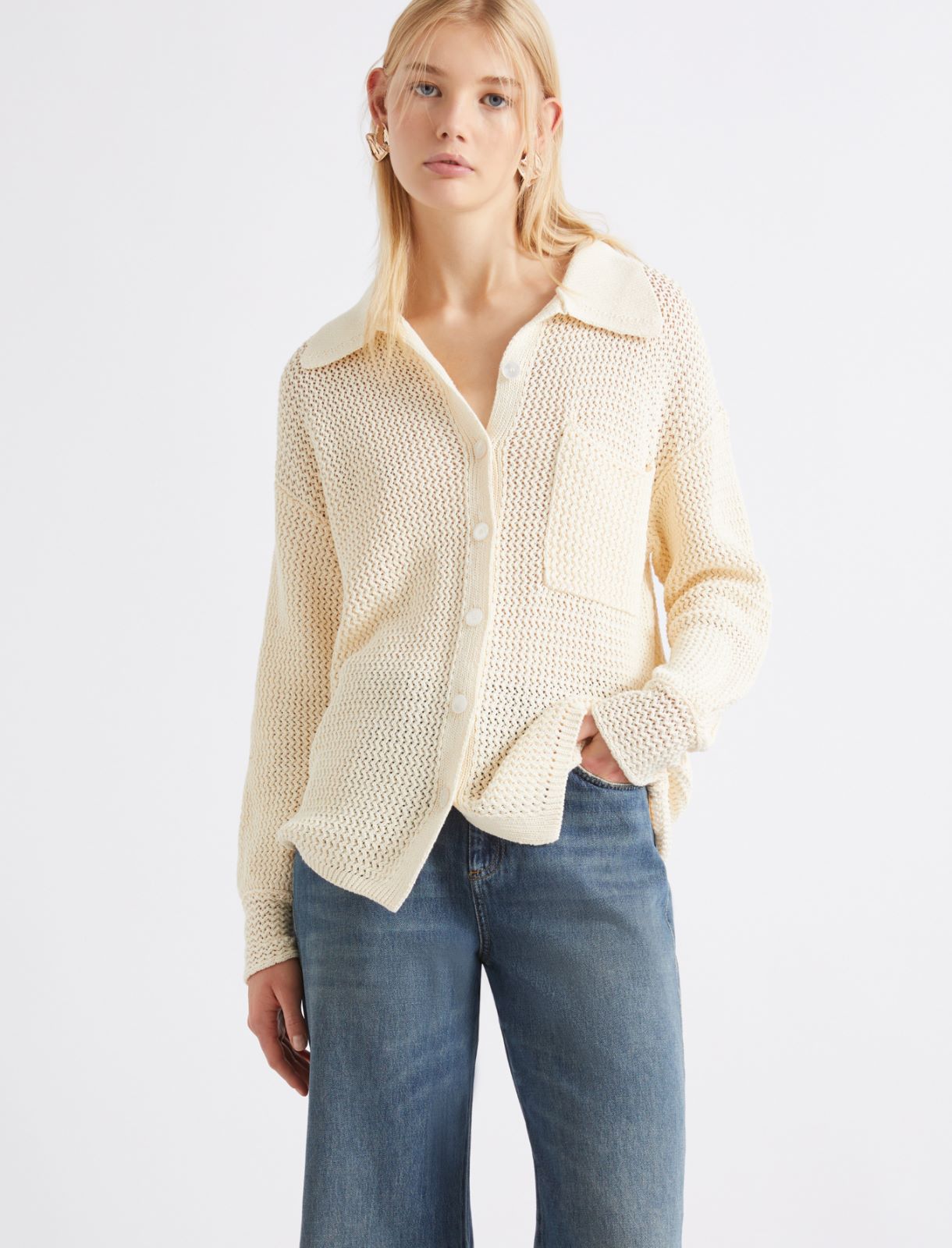 Pure cotton knit jacket - WOOL WHITE - Marella - 4