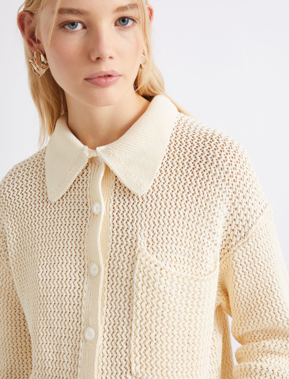 Pure cotton knit jacket - WOOL WHITE - Marella - 5
