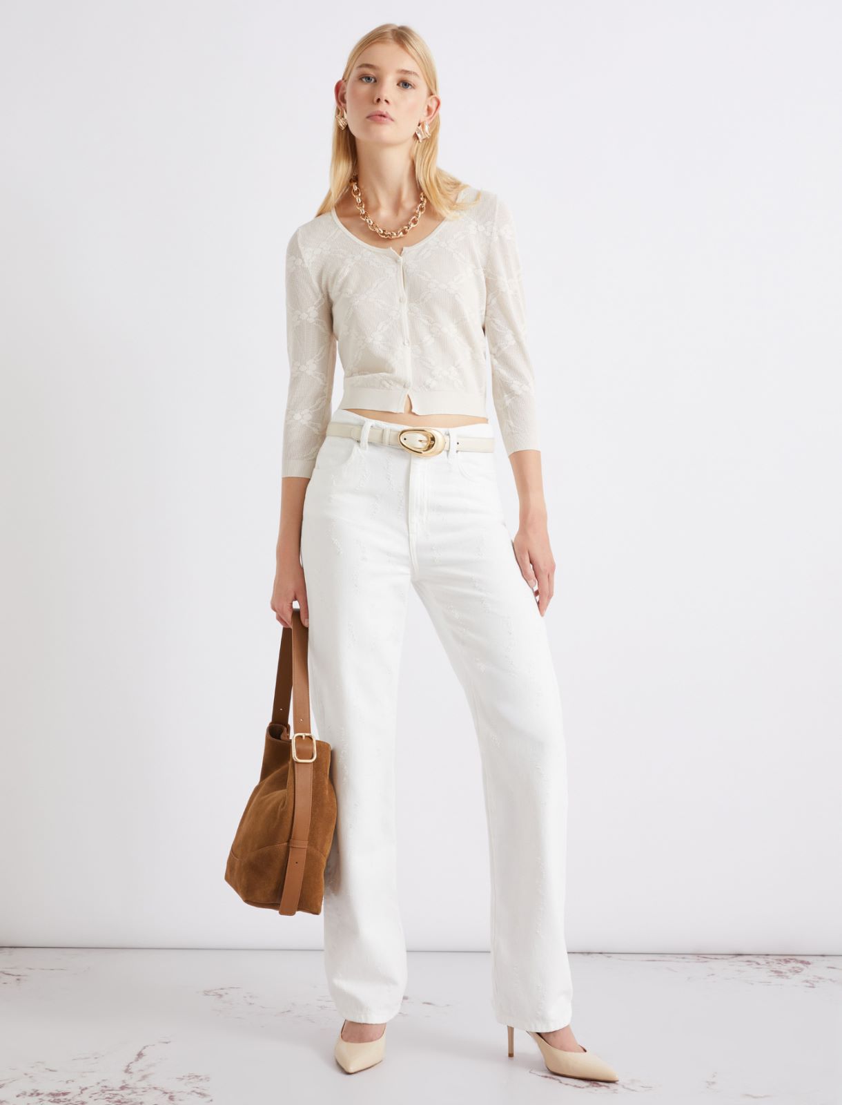 Ultra-light lace knit cardigan - CREAM - Marella - 2