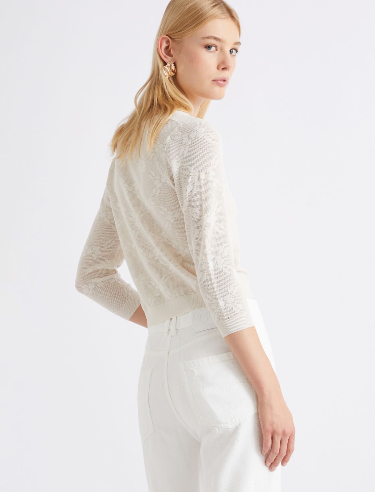Ultra-light lace knit cardigan - CREAM - Marella - 3