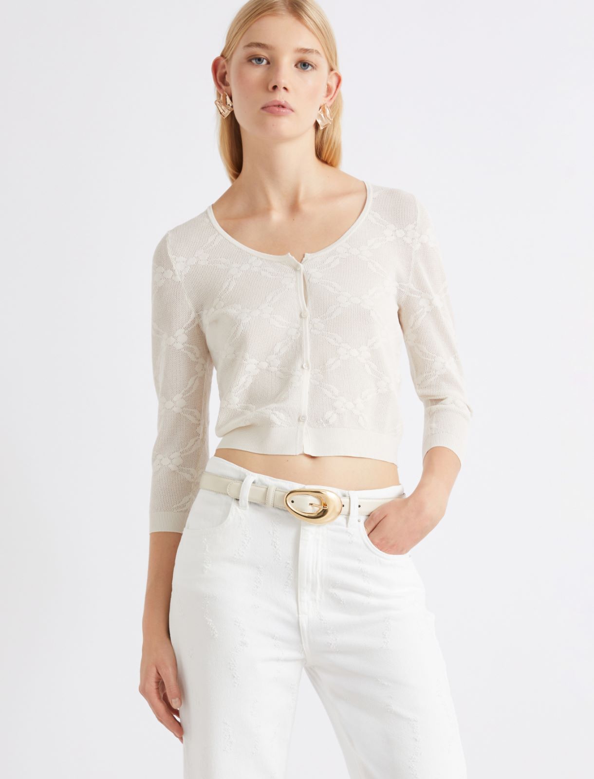 Ultra-light lace knit cardigan - CREAM - Marella - 4