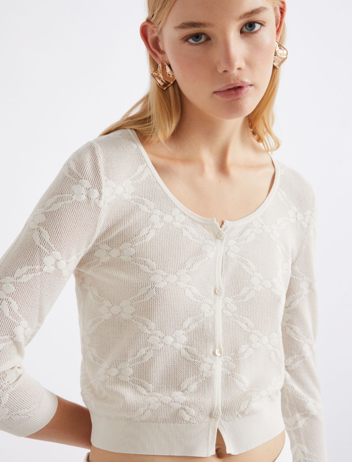 Ultra-light lace knit cardigan - CREAM - Marella - 5