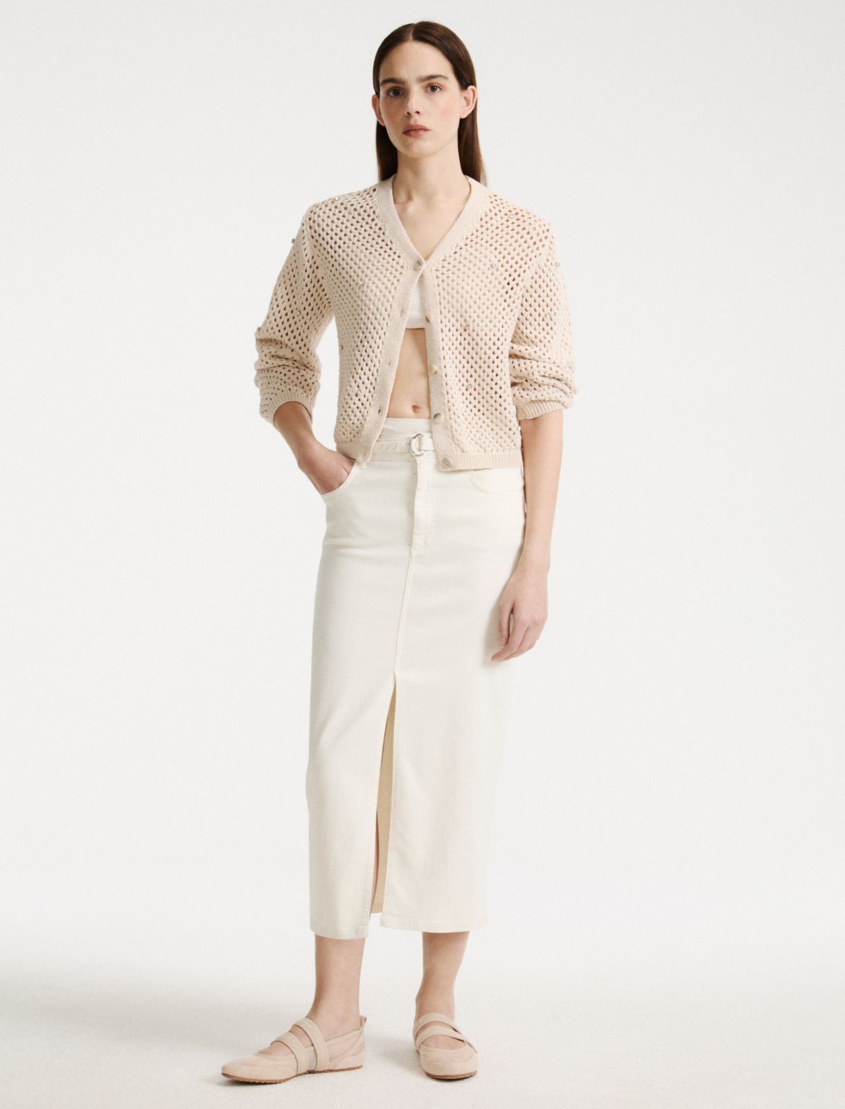 Cardigan a rete con strass - BIANCO LANA - Marella - 2