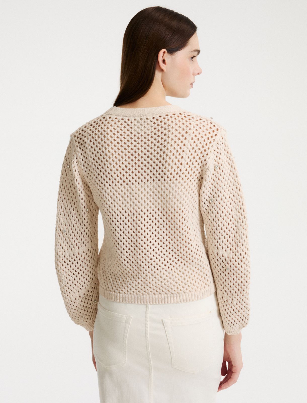 Cardigan a rete con strass - BIANCO LANA - Marella - 3