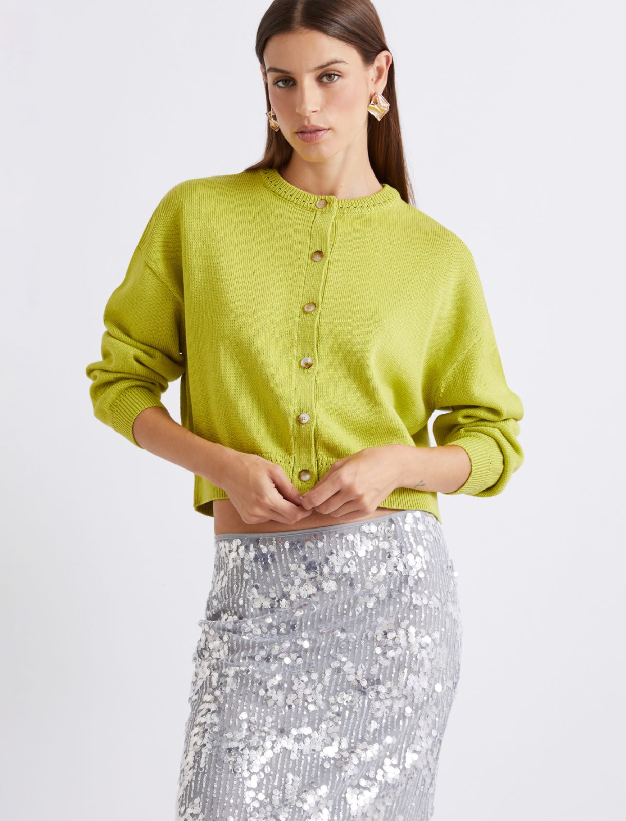 Cotton crew-neck cardigan - GREEN - Marella - 4