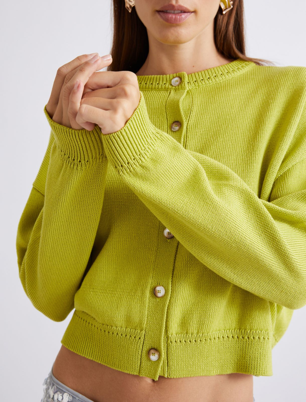 Cotton crew-neck cardigan - GREEN - Marella - 5