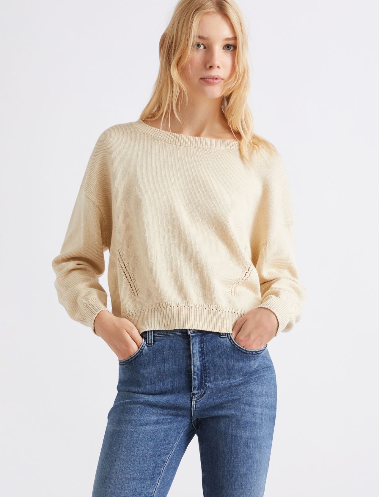 Cotton boat-neck sweater - WOOL WHITE - Marella - 4