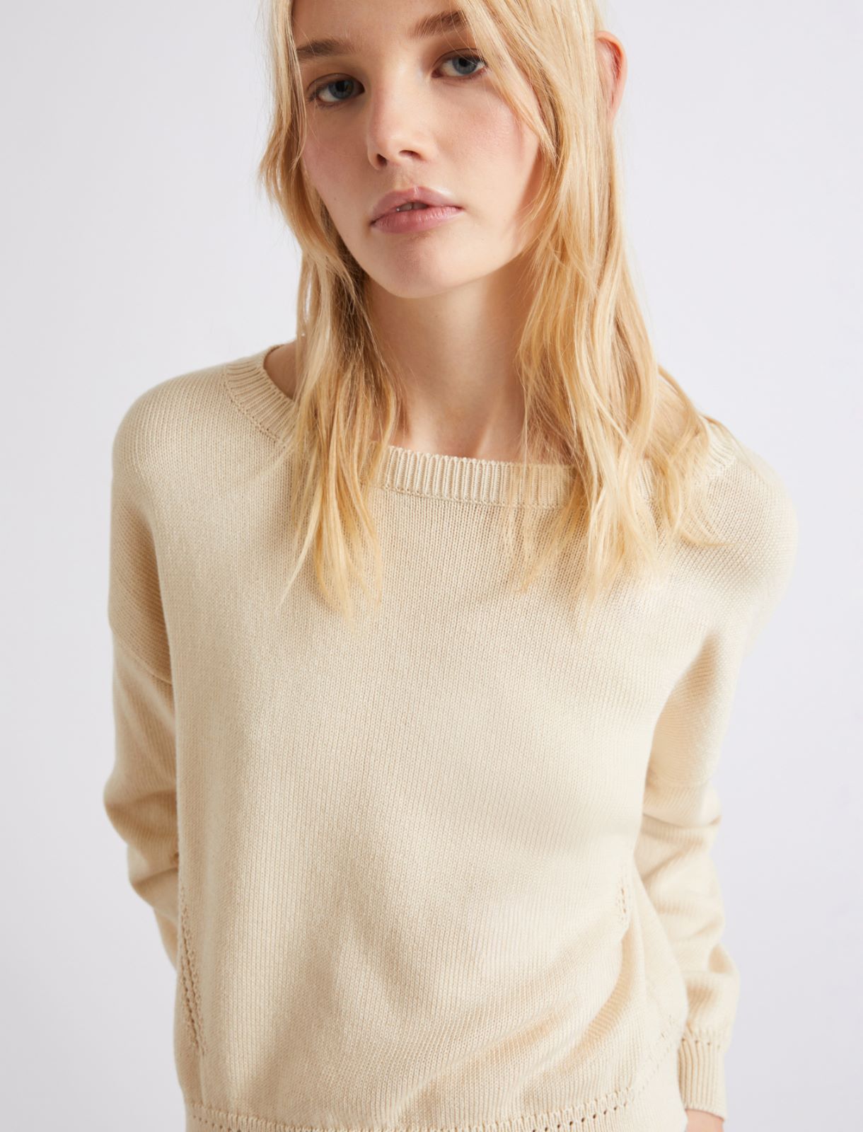 Cotton boat-neck sweater - WOOL WHITE - Marella - 5