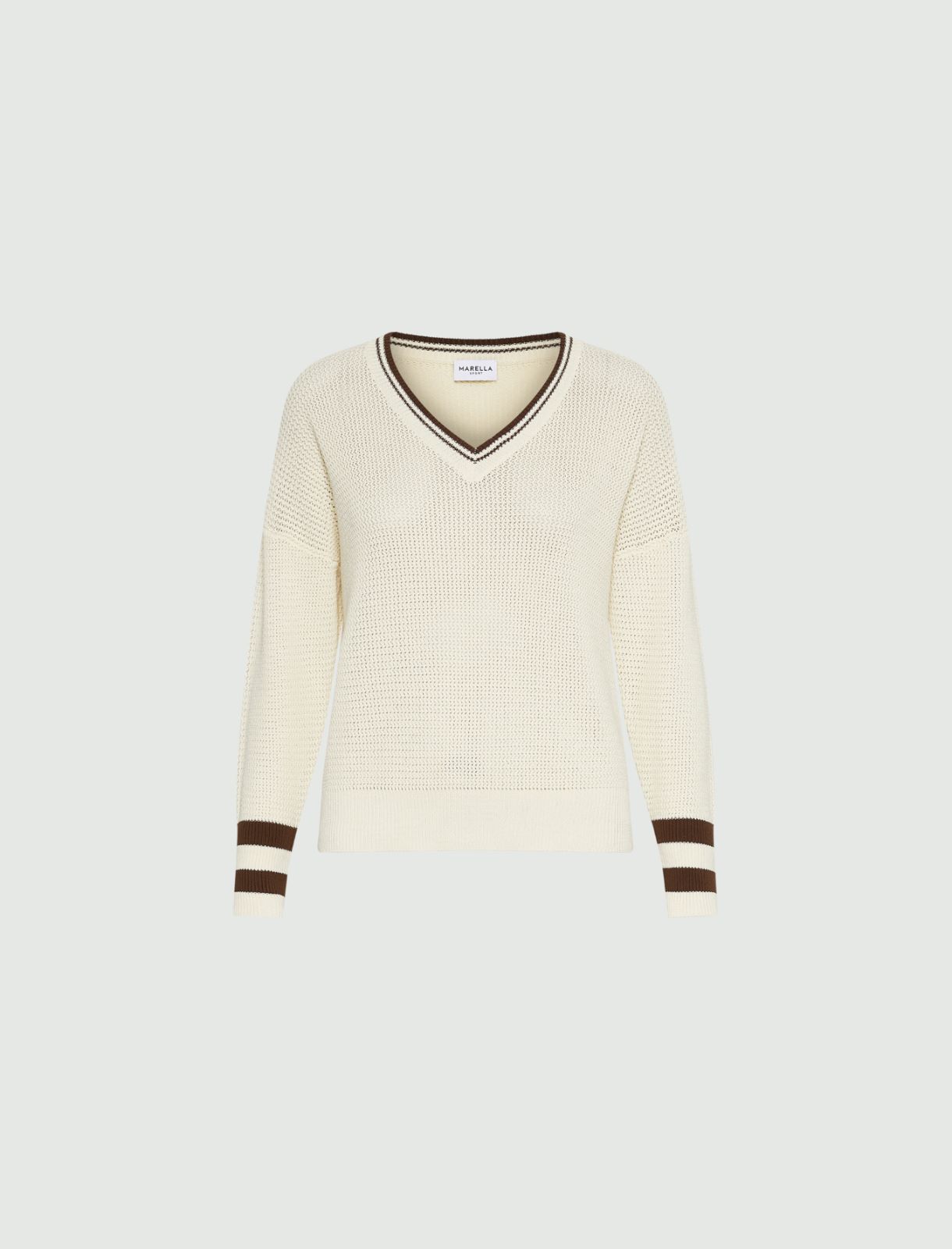 Cotton V-neck sweater - WOOL WHITE - Marella