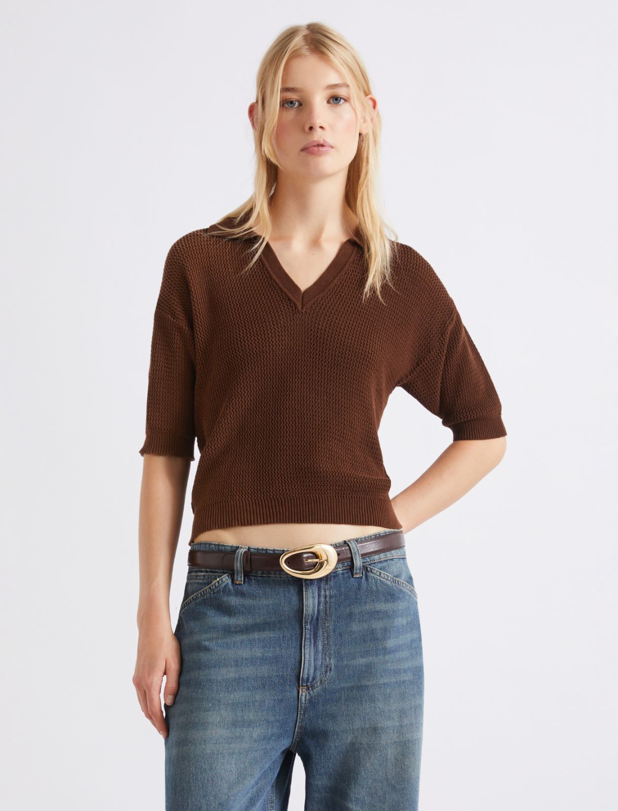 Pure cotton polo shirt - BROWN - Marella - 4