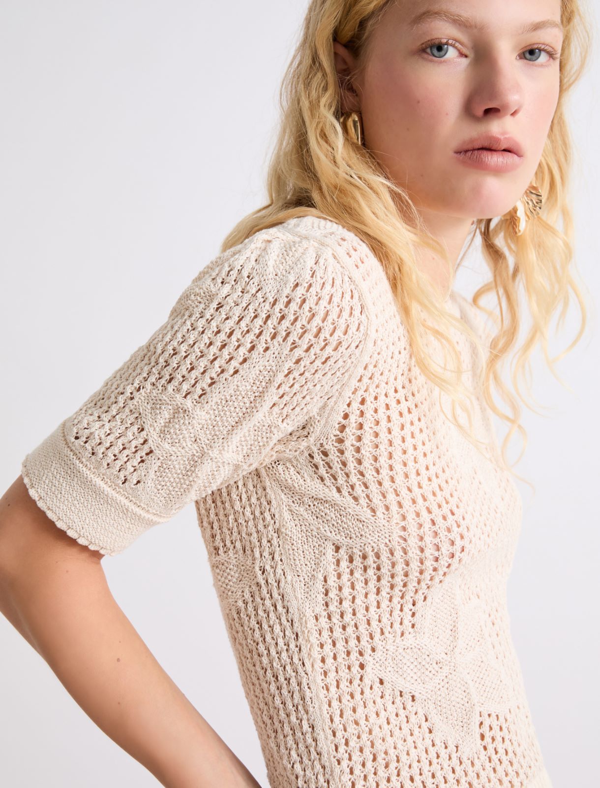 Mesh-knit crew-neck sweater - WHITE - Marella - 5
