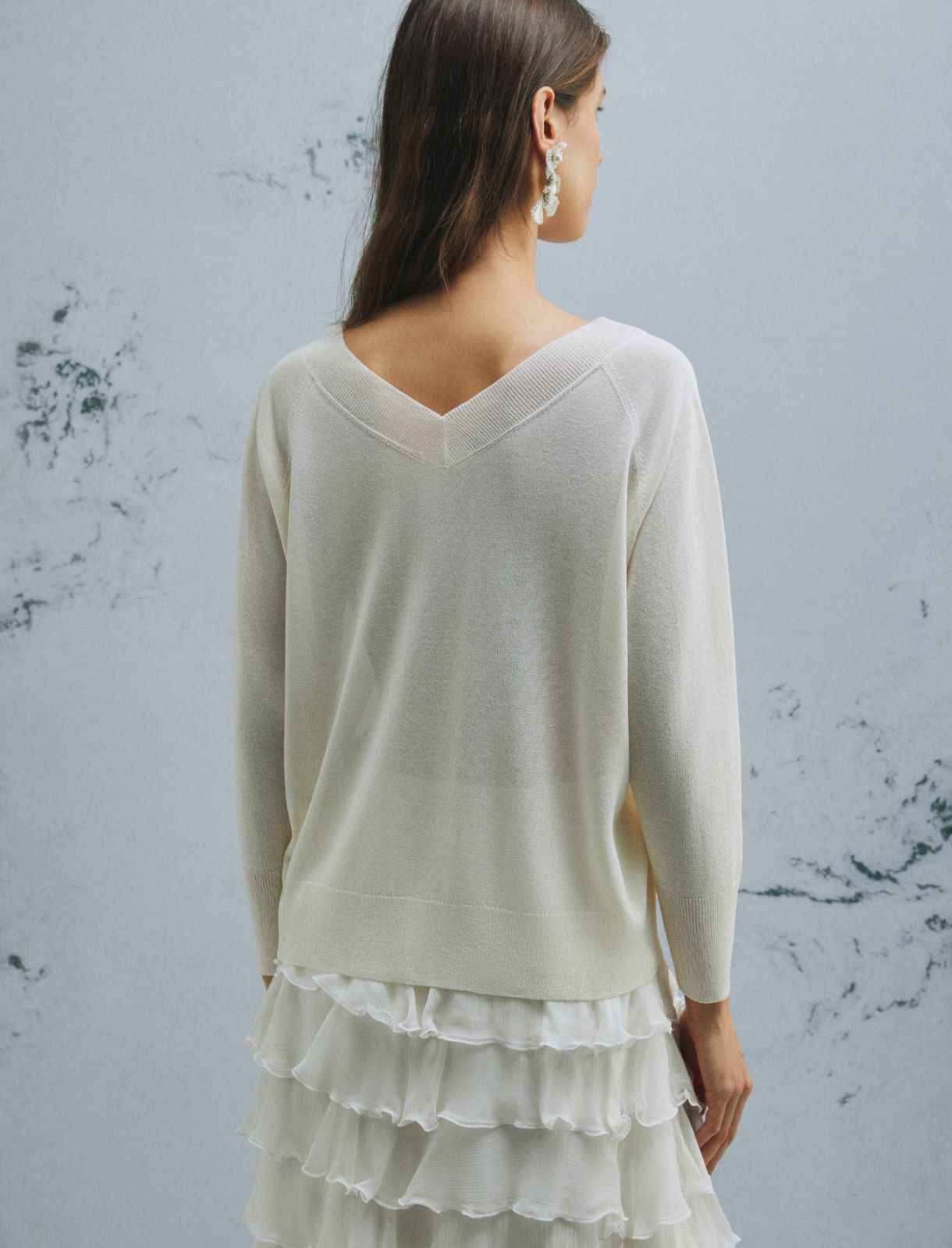 Pull à col en V - BLANC LAINE - Marella - 3